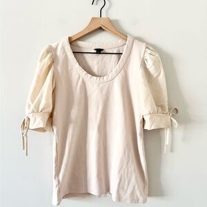 Ann Taylor Cream Puff Sleeve Scoop Neck Blouse